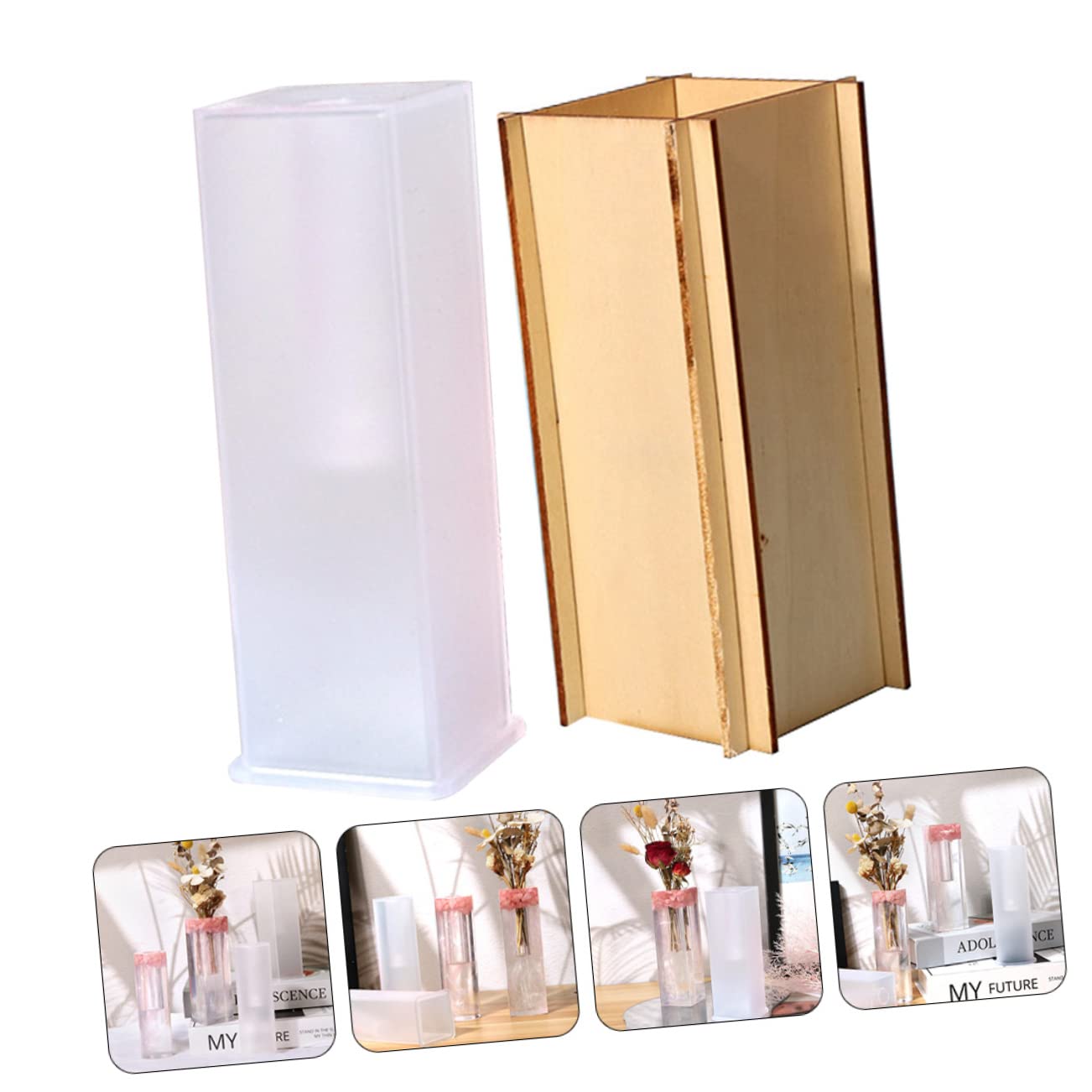 HOMSFOU 5 Juegos Molde de Silicona para Jarrón Cuboide Superficie Lisa y Fácil Desmoldeo Molde Práctico para Manualidades Diy para con Plantas Suculentas Hogar u Oficina