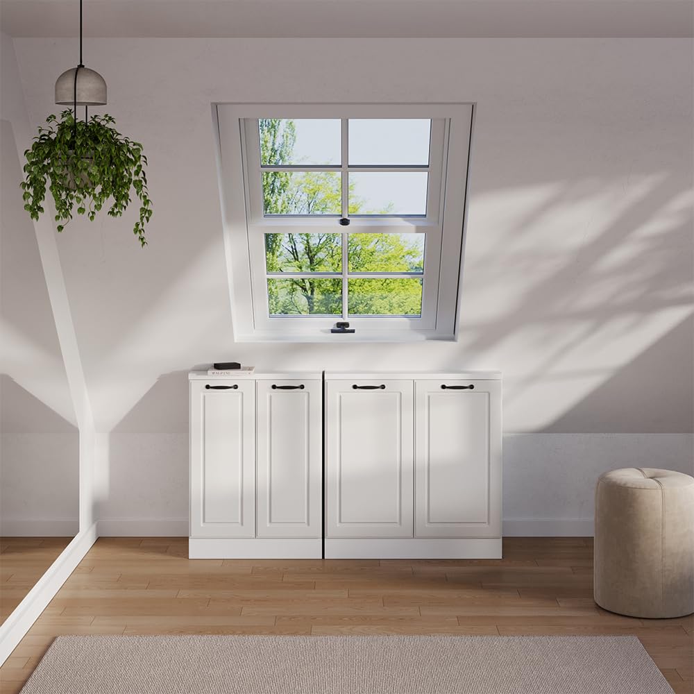 Vicco Ensembles de Meuble de Rangement sous Pente Rion Blanc Campagne/Blanc | L140 x P46 cm , Lot de 2, gain de place pour les pièces mansardées