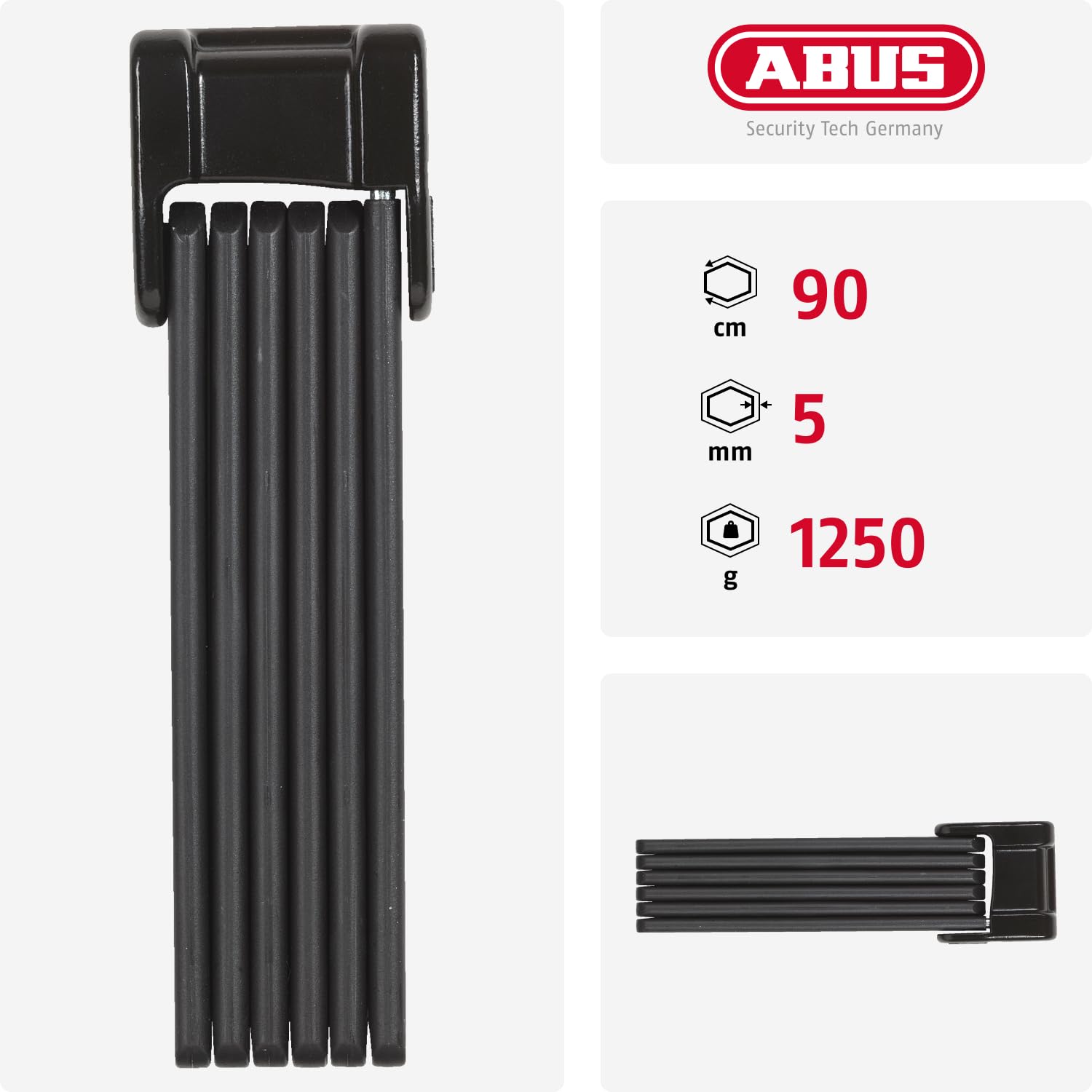 ABUS Antivol pliable Bordo 6000K avec support de serrure SH - Antivol vélo avec cylindre XPlus pour une haute protection contre les manipulations - Niveau de sécurité 10 - Longueur 120 cm