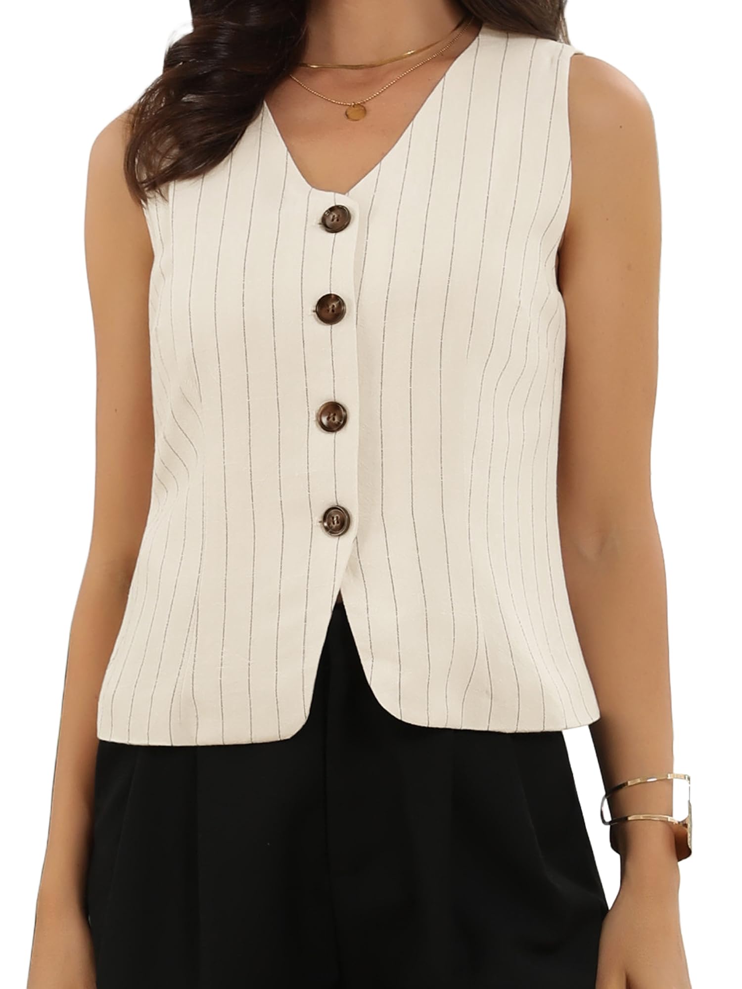 Allegra K Chaleco para Mujer Chaqueta sin Mangas a Rayas de Traje con Cuello en V y Un Botón Estilo Casual de Negocios
