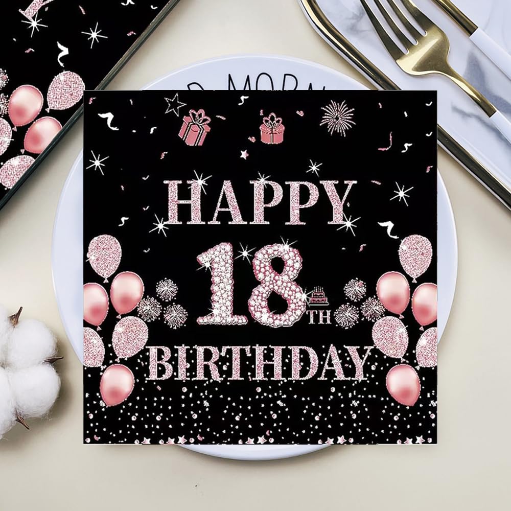 Serviettes Anniversaire 18 Ans Bleu/Doré - Lot De 40 (33x33cm)