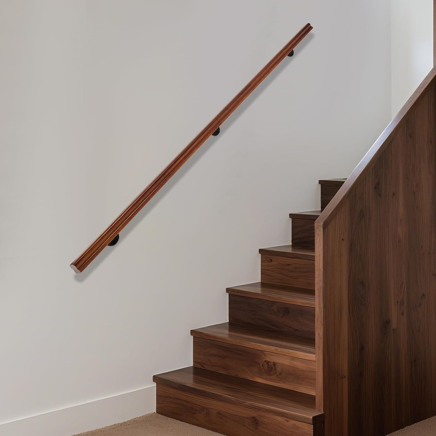 Pine Wood Handrail, 7 Ft Wall Mounted Stair Hand Rail Indoor & Outdoor Staircase Railing Durable Outdoor Railings for Steps Stable Grab Bar for Home Loft Hotel Safety Handle (Light Red)