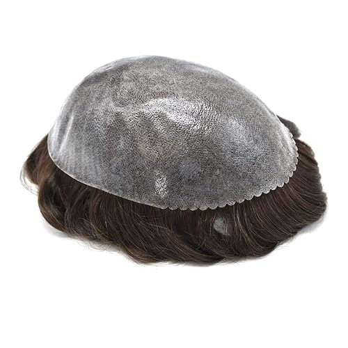 Miniatura 3 de Toupee para hombre, piel fina, inyección de poliuretano, unidad de peluca para hombre, pieza de cabello humano natural real, sistema de reemplazo