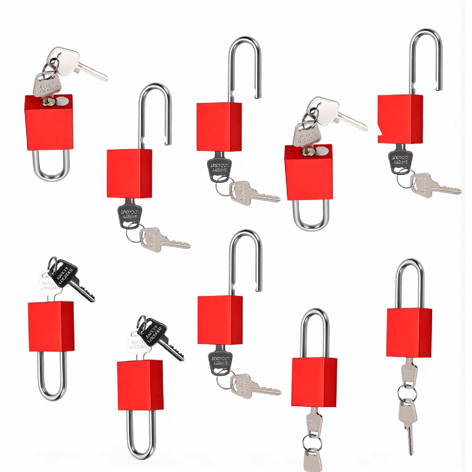Juego de Cerraduras de Bloqueo y Etiquetado, 10 Candados de Seguridad de Aluminio Rojo con 20 Llaves y Cilindro de 6 Pines, Candados de Seguridad para Kits de Etiquetado de