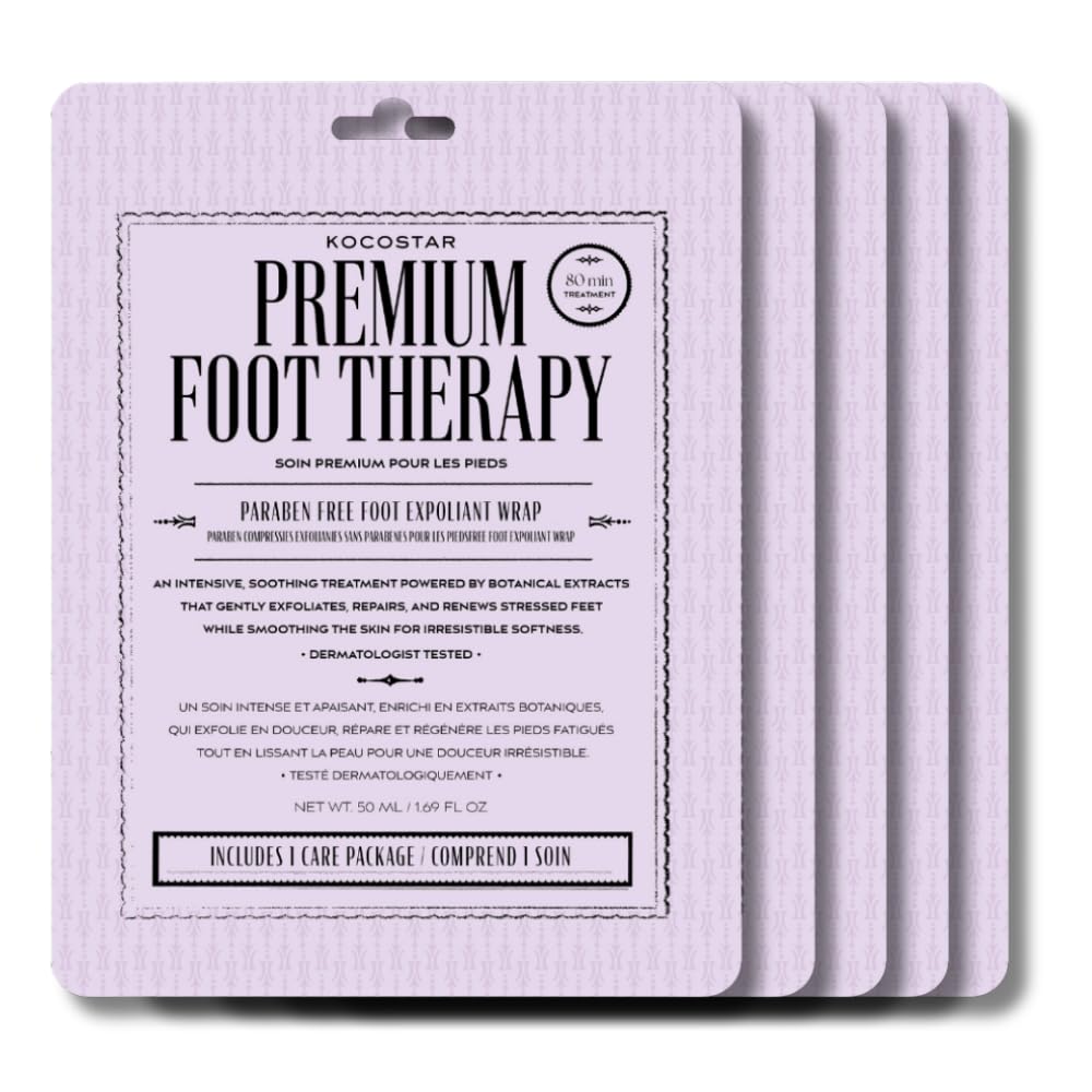 KOCOSTAR Premium Foot Therapy | Exfoliating Peel Mask for Cracked Feet, Removes Dry Skin and Calluses, Korean Skincare (5 pack)
