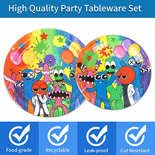 96Pcs Rainbow Birthday Party Supplies Video Game Decoration Plates Napkins Cups Cartoon Theme Blue Tableware Set Serves 24 #TOP2