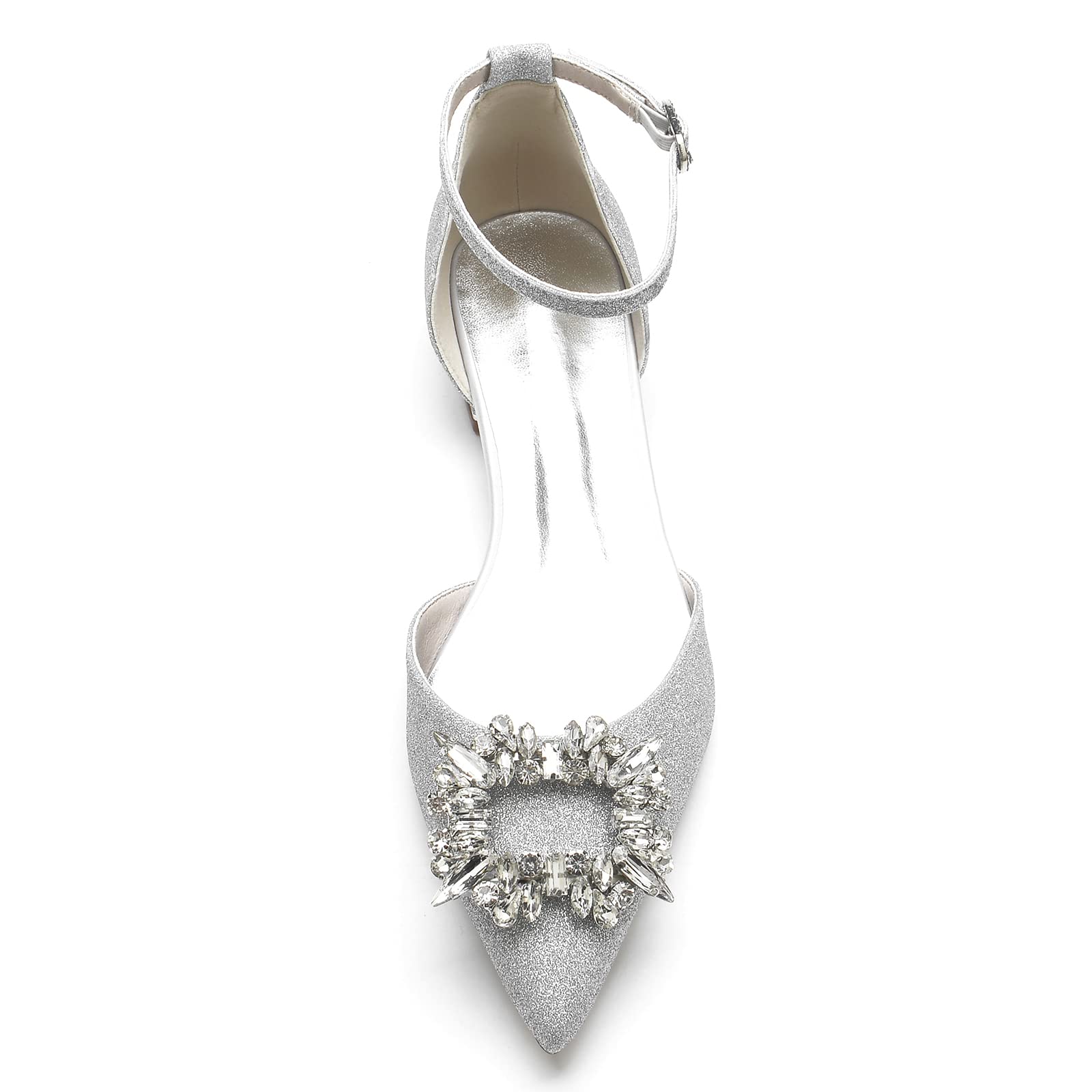 Scarpe a Punta da Donna, 2023 Décolleté con Tacco Basso Scarpe con Cinturini con Borchie con Strass Slip On Scarpe da Sposa per la Festa Nuziale