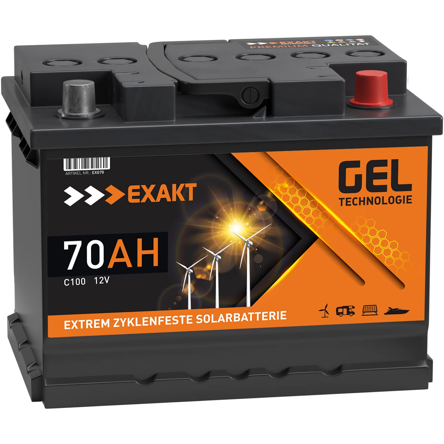 GEL Batterie 70Ah 12V Solarbatterie Wohnmobil Boot Solar Akku ersetzt 60Ah
