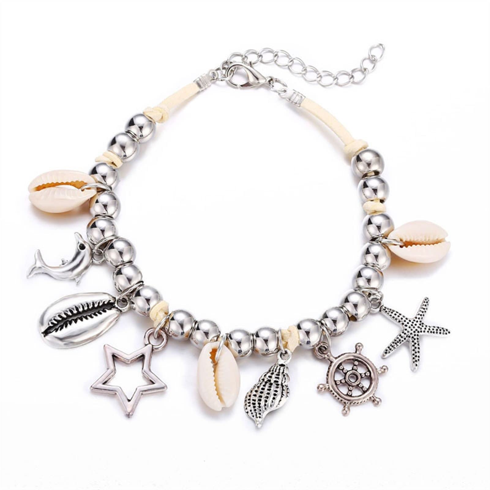 Fußkettchen für Damen, Delfin-Seestern-Design, Fußkettchen mit Muschelanhängern, Strand-Stil, Fußkettchen, Kette, Damenschmuck, Accessoires, Damen-Fußkettchen