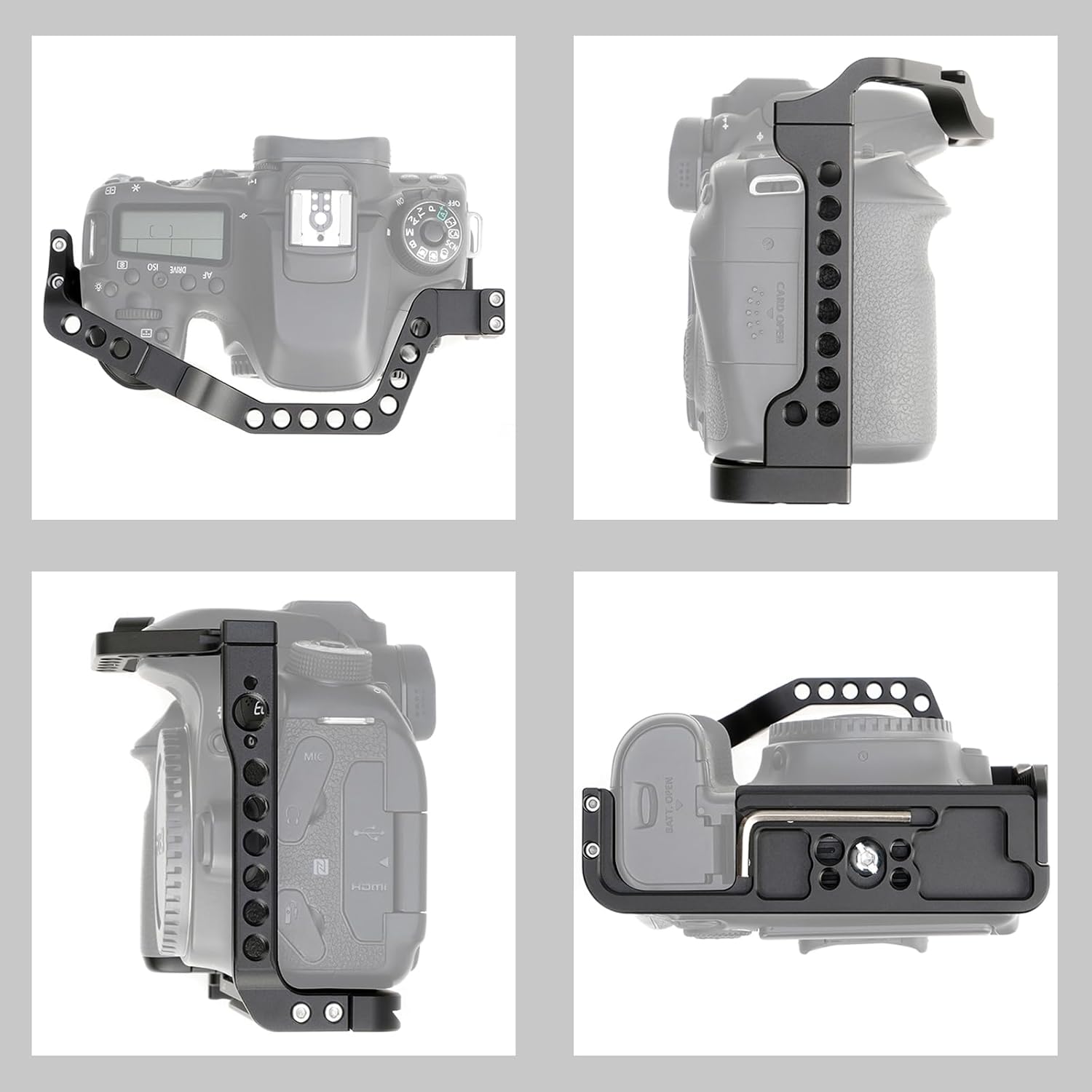 FocusFoto Camera Cage for Canon EOS 90D 80D 70D Camera, Aluminium Video Vlogging Rig with Cold Shoe, 1/4"-20 Screw Mount, 3/8"-16 Locating Hole for Arri Grip, Quick Release Plate for Arca-Swiss Tripod