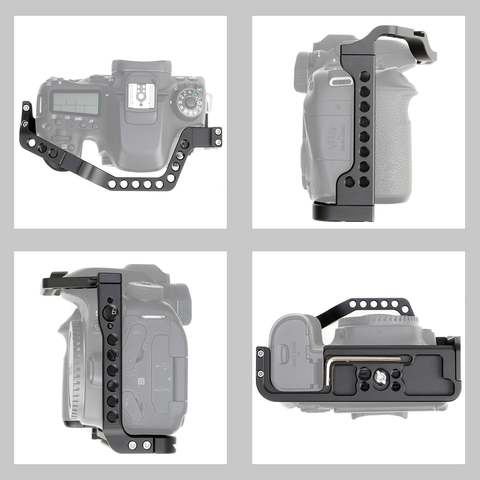 FOTGA Gabbia per fotocamera + manico superiore per fotocamera Canon EOS 90D 80D 70D, in lega di alluminio, per fotocamera Vlogging Rig, con scarpa fredda da 1/4", 3/8", piastra a sgancio rapido per