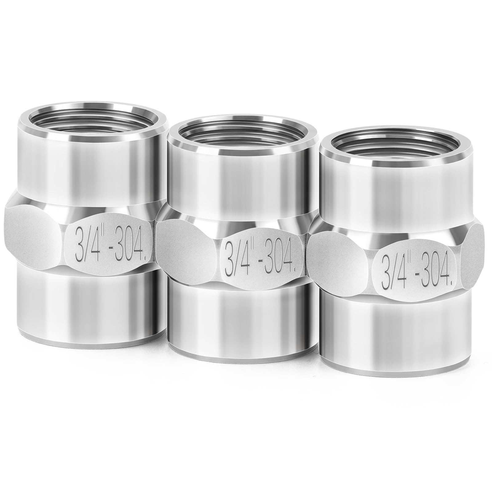 ChillWaves 304 Stainless Steel Pipe Fitting, Hex Coupling 1" NPT Female x 1" NPT Female Thread Adapter(3-PACK)