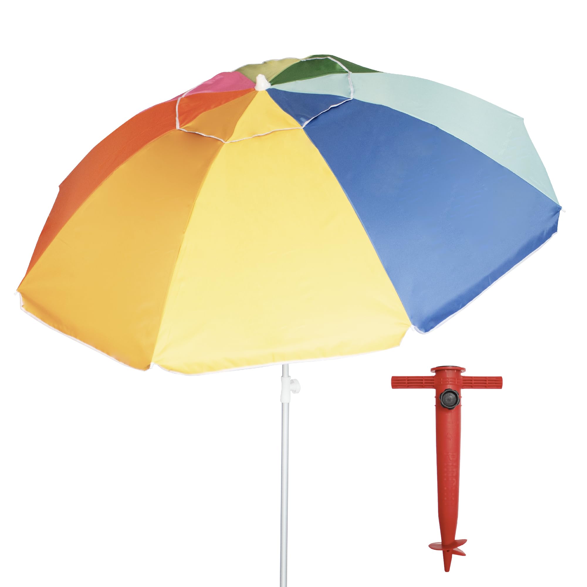 Pincho Parasol de plage 200 cm avec protection UV50+, hauteur réglable, type perçage inclus, 8 baleines anti-vent en fibre de verre, tube aluminium, sac de transport