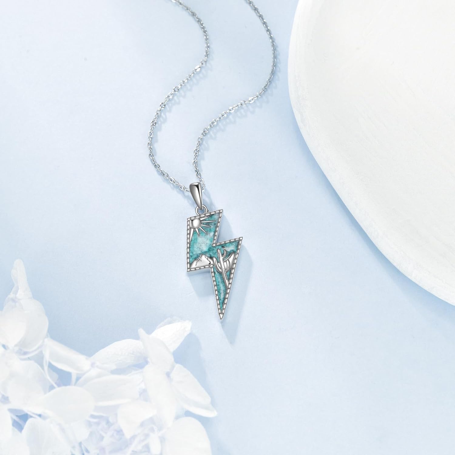 ONEFINITY Lightning Bolt Pendant Necklace 925 Sterling Silver Turquoise Necklace Western Jewelry Gifts For Women Men - Image 3