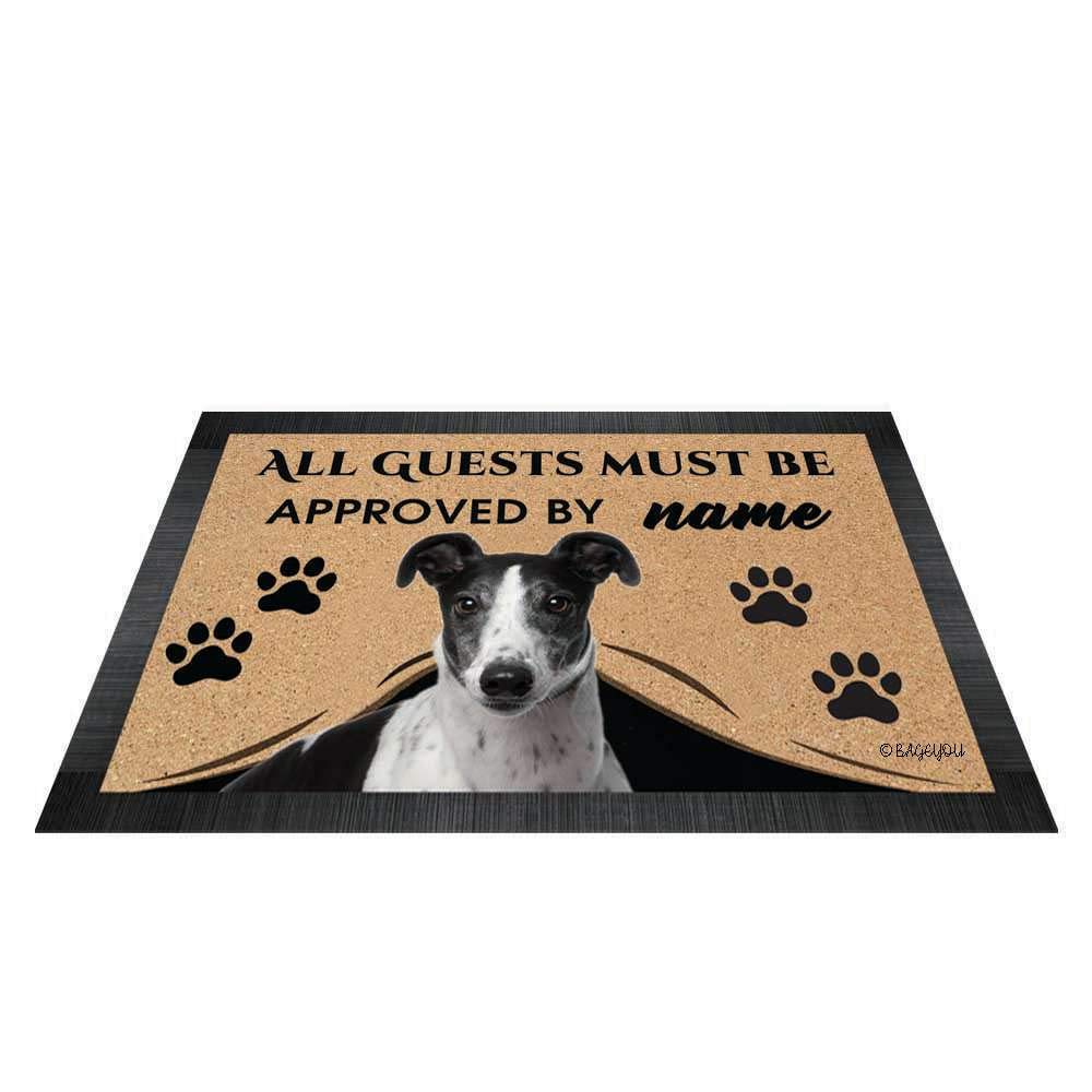 BAGEYOU All Guests Must be Approved Outdoor Doormat with My Love Dog Grey Hound Welcome Floor Mat Custom Name 27.5" x 17.7"