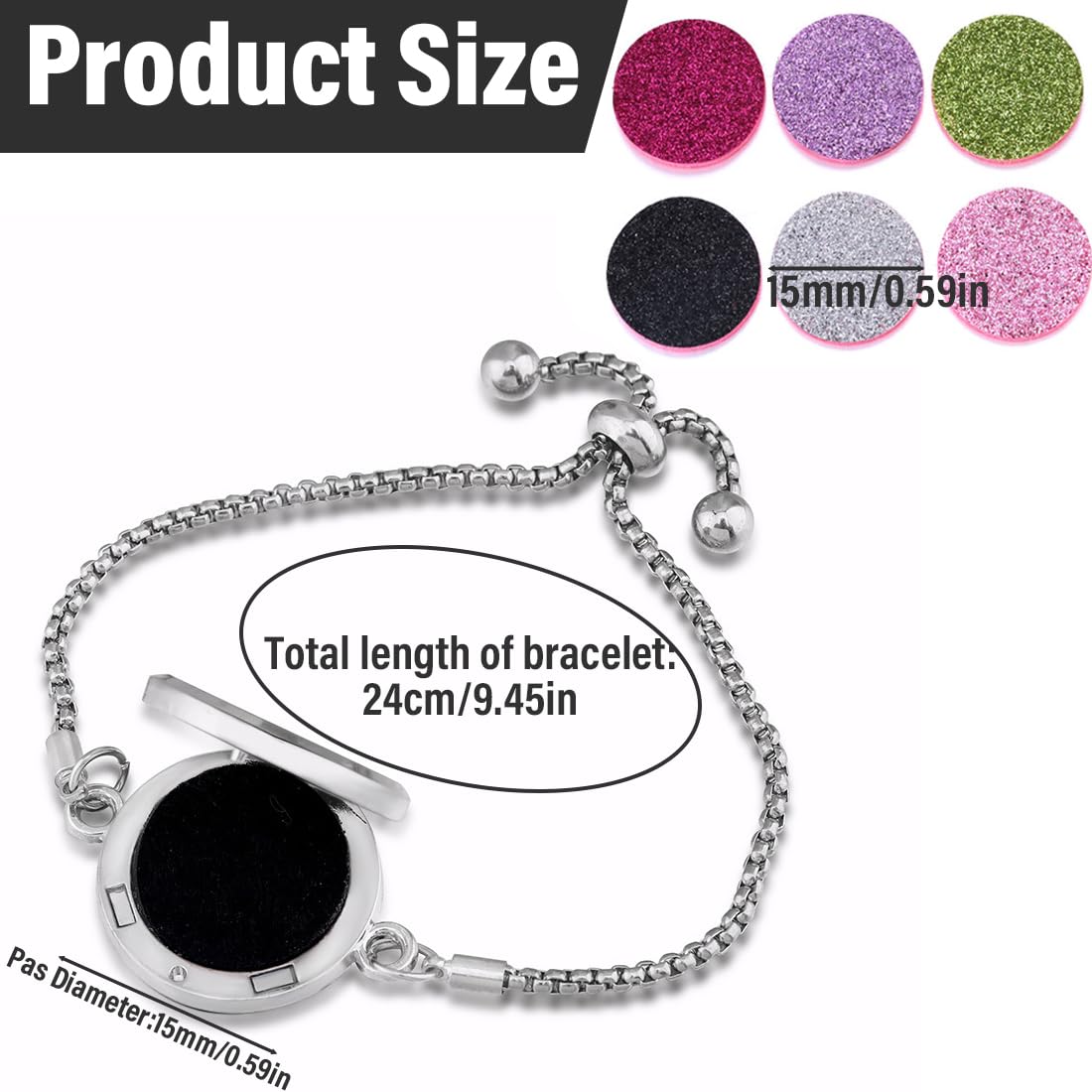 Bracciale di Diffusore di Olio Essenziali per Donna,Acciaio inossidabile, diffusore di oli essenziali aromaterapia medaglione bracciali in pelle Band con 10pcs pastiglie di colore,gioielli regalo set