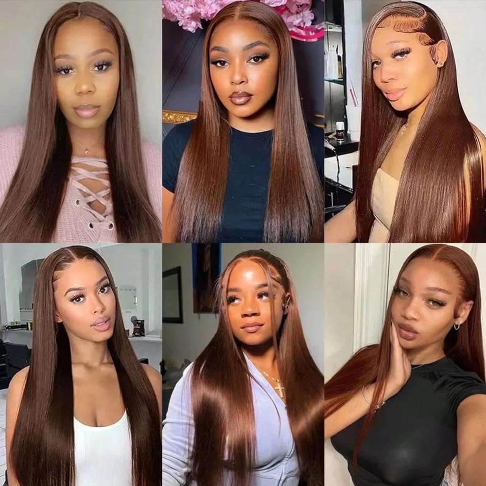 Haarpflege Schokoladenbraune Gerade Perücke 13 X 4 Spitzenfront Echthaar Vorgezupft Mit Babyhaar(18inches)
