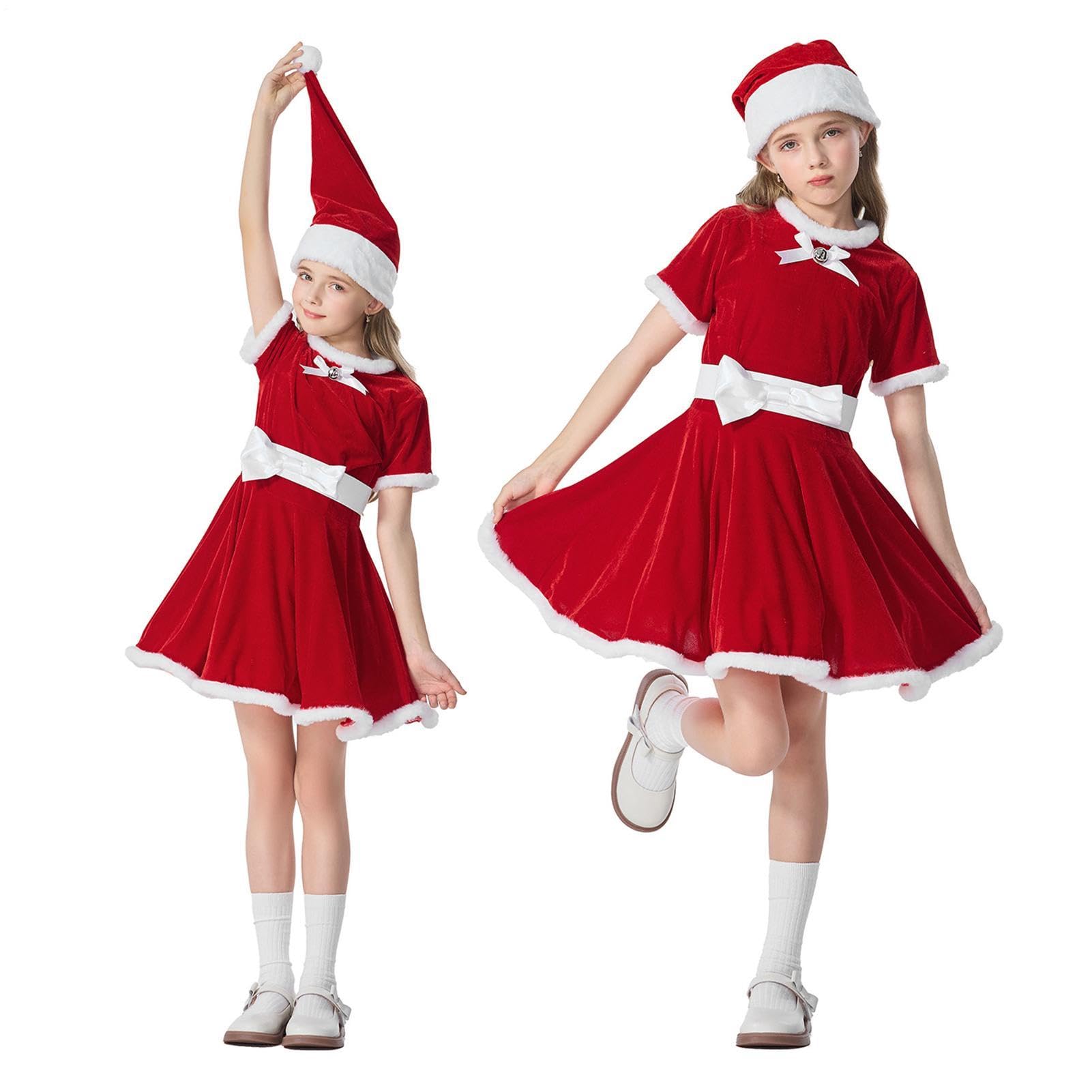 Vestito da Babbo Natale per Bambine Festivo con Cappello e Fascia Capelli