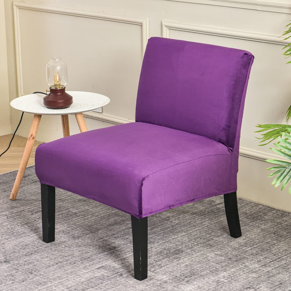 PENDEJATO Armless Accent Chair Covers, Stretch Armless Chair Slipcover Velvet Armless Chair Covers Furniture Protector for Living Room Bedroom (Purple)