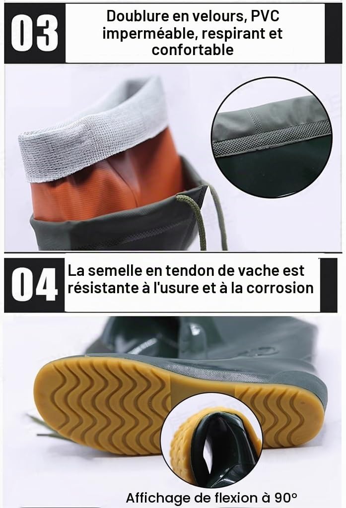 Bottes de pêche Semelle de Tendon de Vache imperméable en PVC Noir for Les Cuissardes sur Les Fesses, Hommes et Femmes pêche/Chasse/repiquage/élevage