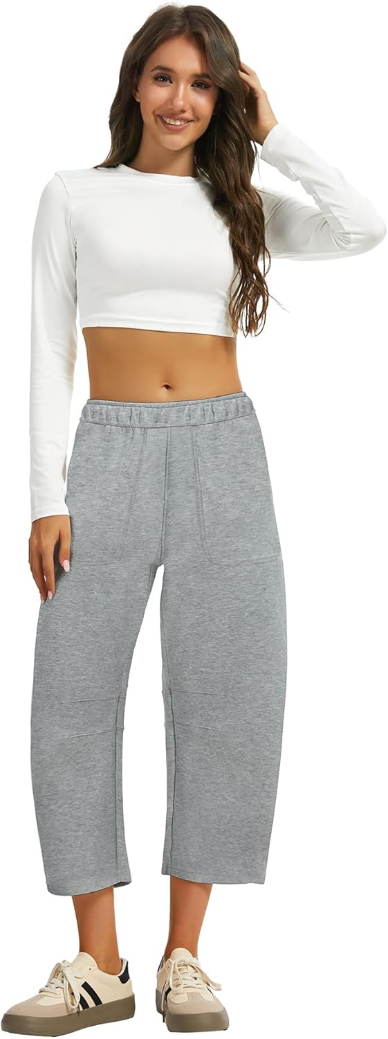 Women's Barrel Capri Sweatpants Drawstring Elastic Waisted Wide Leg Pants Casual Soft Baggy Cropped Sweat Pants - Image 2