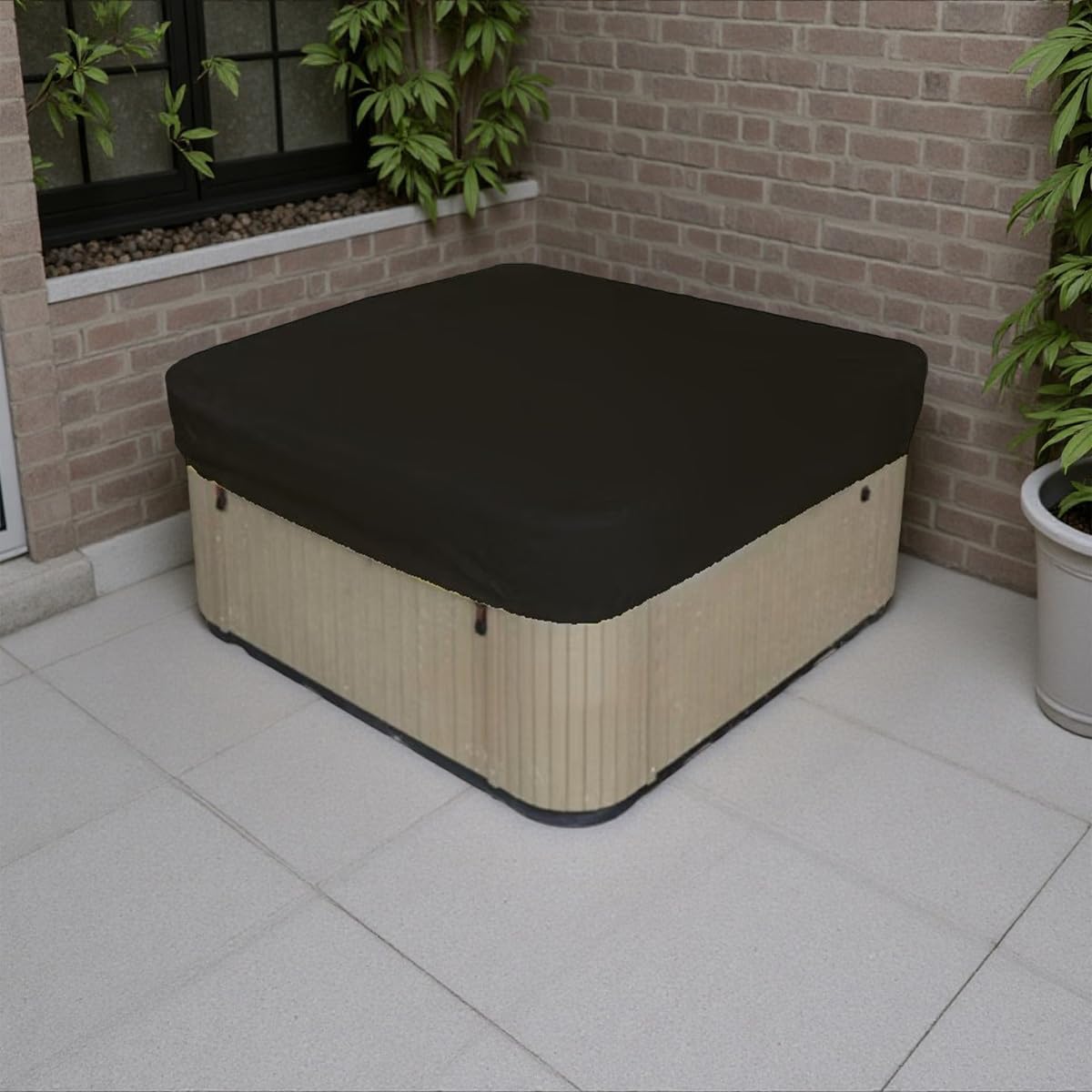 Alide Housse de protection pour jacuzzi, imperméable et anti-poussière, protection solaire pour extérieur, carrée, pour source chaude, pour l'hiver, pour piscine, spa, noire