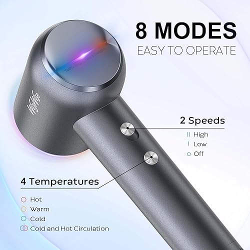 Miniatura 5 de Secador de pelo, secador de pelo iónico de alta velocidad de 1500 W con difusor para cabello rizado, secadora de 110,000 rpm, 4 temperaturas y 2