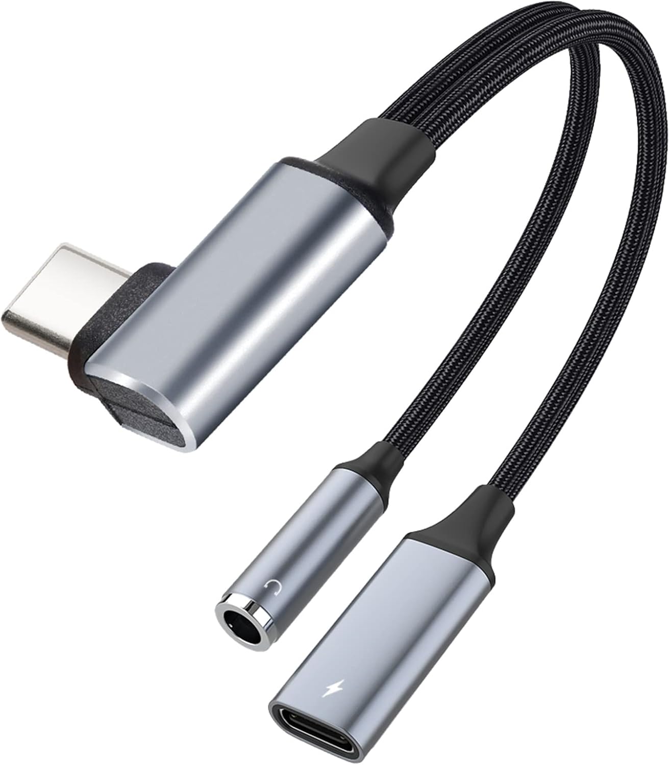 AXFEE Adaptador USB Tipo C Jack 3.5mm con DAC Chip, 2 en 1 Adaptador Auriculares 90 Grados para Samsung Galaxy S22/S21/S20 Note 20, Google Pixel 7 6 5 4 3 2/6XL 5XL 4XL 3XL 2XL, iPad, Xiaomi, Huawei