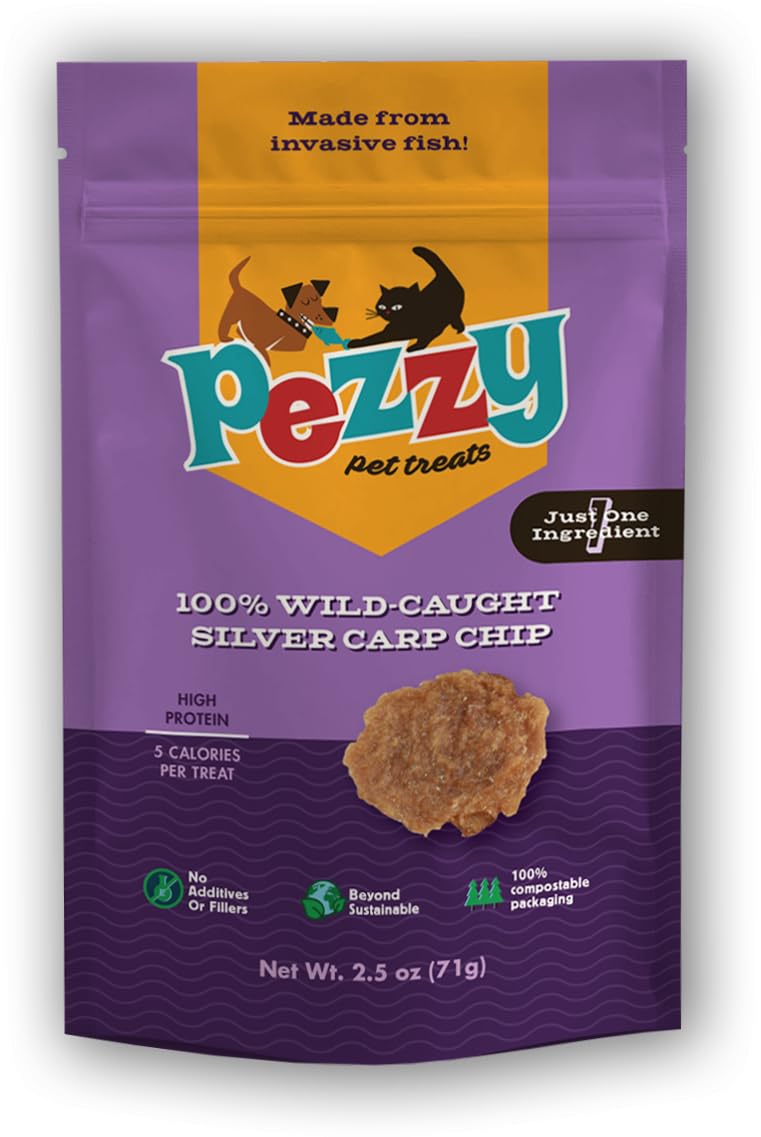 Pezzy Pets Silver Carp Chips Dog & Cat Treats | Single Ingredient | Wild Caught | Made w/Invasive Fish | Grain Free | High Protein + Low Fat |