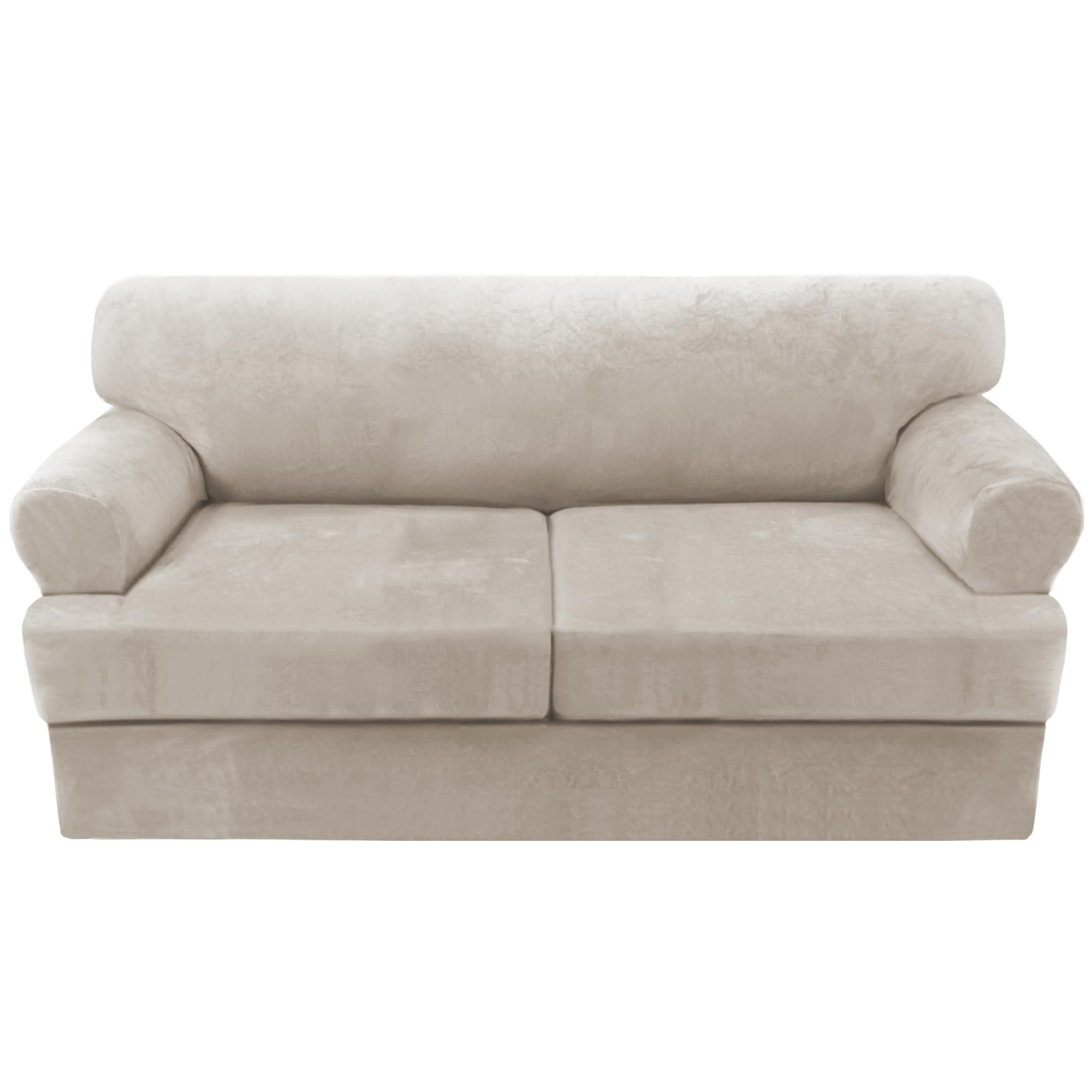 H.VERSAILTEX Sofa Cover 3 Piece T Cushion Loveseat Slipcovers Thick Velvet Couch Cover Stretch T Cushion Sofa Covers for 2 Cushion Couch with 2 Individual T Cushion Covers Washable, Oatmeal