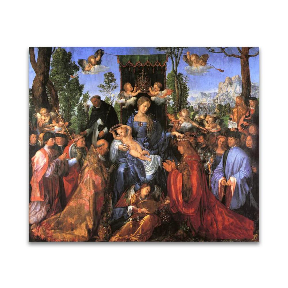 LZ6J8C9 Feast of the Rosary by Albrecht Dürer- Religious Art Print Poster on Canvas- Famous Painting Canvas Wall Art(60x70cm(23.7x27.5in)/Frameless)