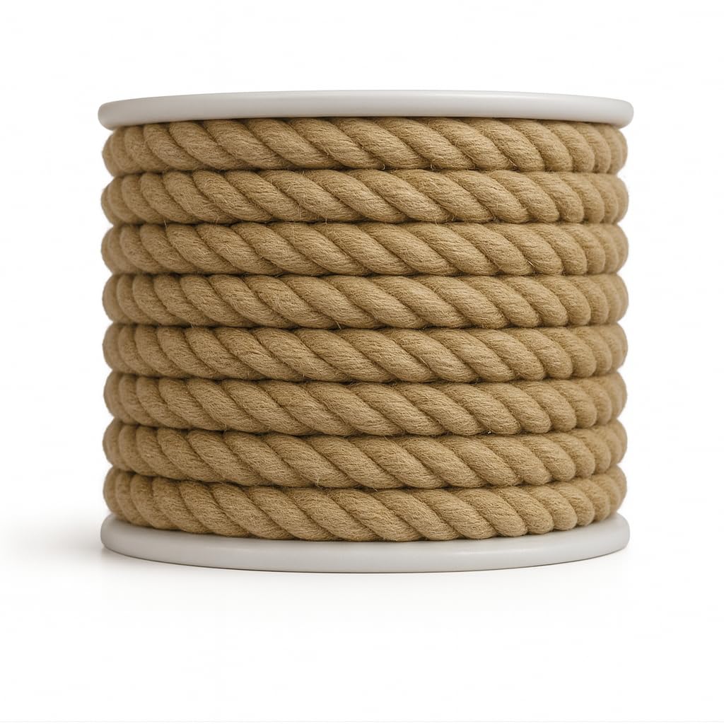 CORDAMARKET Cuerda Cáñamo Natural, Cuerda de Lino Decorativa Gruesa, Fuerte y Rústica para Escenografía Toldos Jardinería o Mudanza, Marrón, 20 mm × 15 m