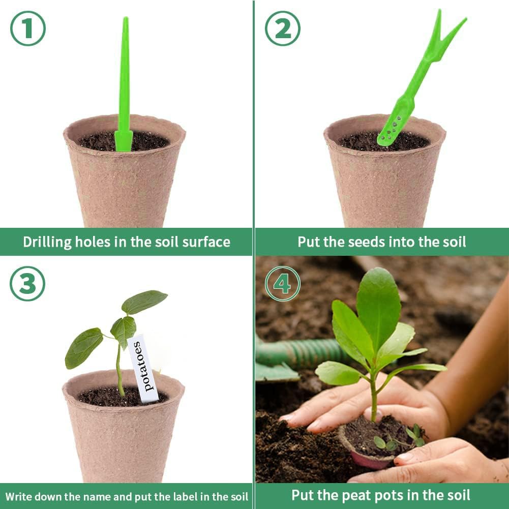 Pots Culture,50pcs Pots de Culture,Godets Semis Plantes,Pot de Semis Fibre,avec 50pcs Etiquette Plante et 3 Outils de Repiquage,pour Serre Jardin Potager