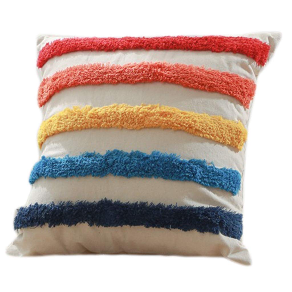 Housse de coussin touffetée géométrique en coton tissé main