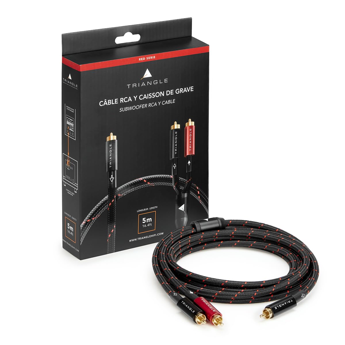 Triangle – Câble RCA Y Red Serie 5 Mètres pour Caisson de Basse – Cuivre OFC 99,99% – Blindage Multicouche – Qualité Hi-FI – Compatible Amplificateur Hi-FI et Enceintes Actives (Pièce)