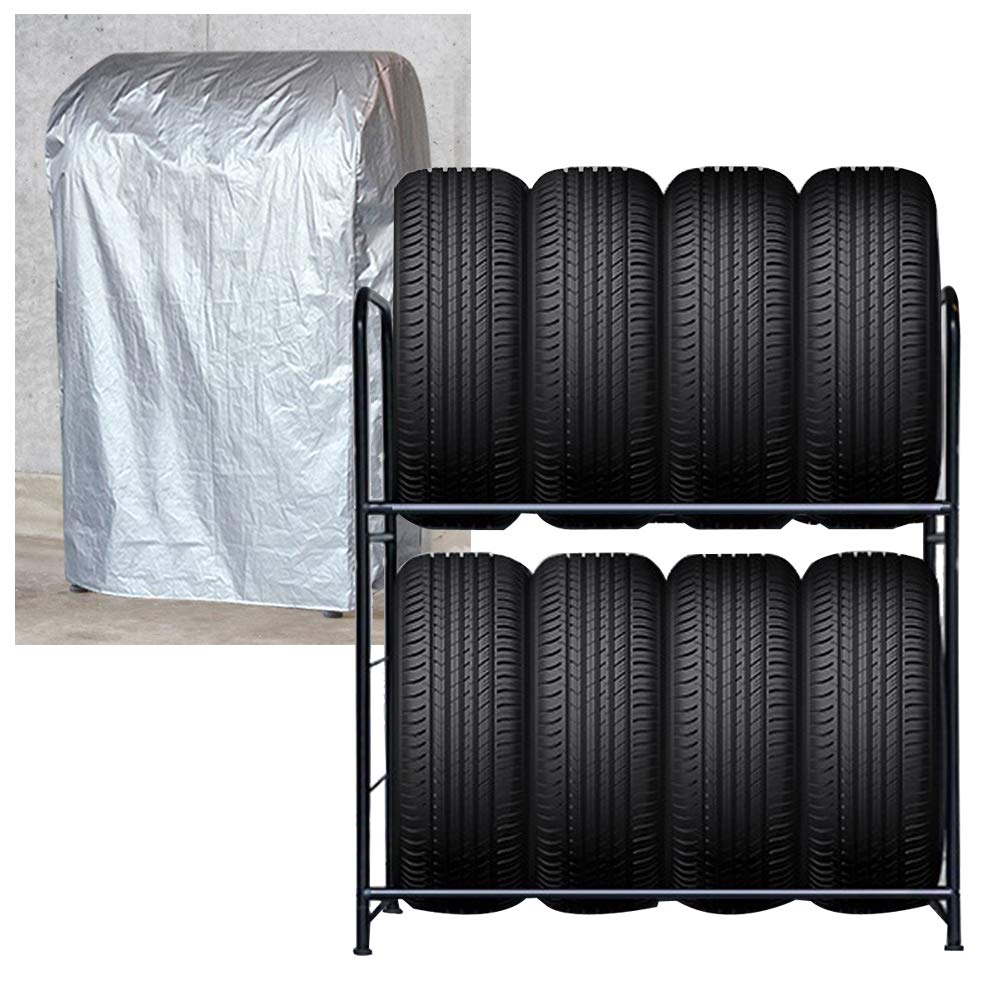 Froadp 107×46×117cm Scaffale Portagomme in Acciaio, Costruzione d'acciaio Tyre Rack in Due Strati per 8 Pneumatici, Supporti per Cerchioni, Scaffalatura Carico di 180KG per Garage Officina Magazzino