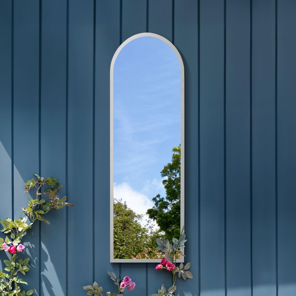 Miroir moderne arqué blanc 120 x 40 cm avec cadre en métal robuste pour vue en pied
