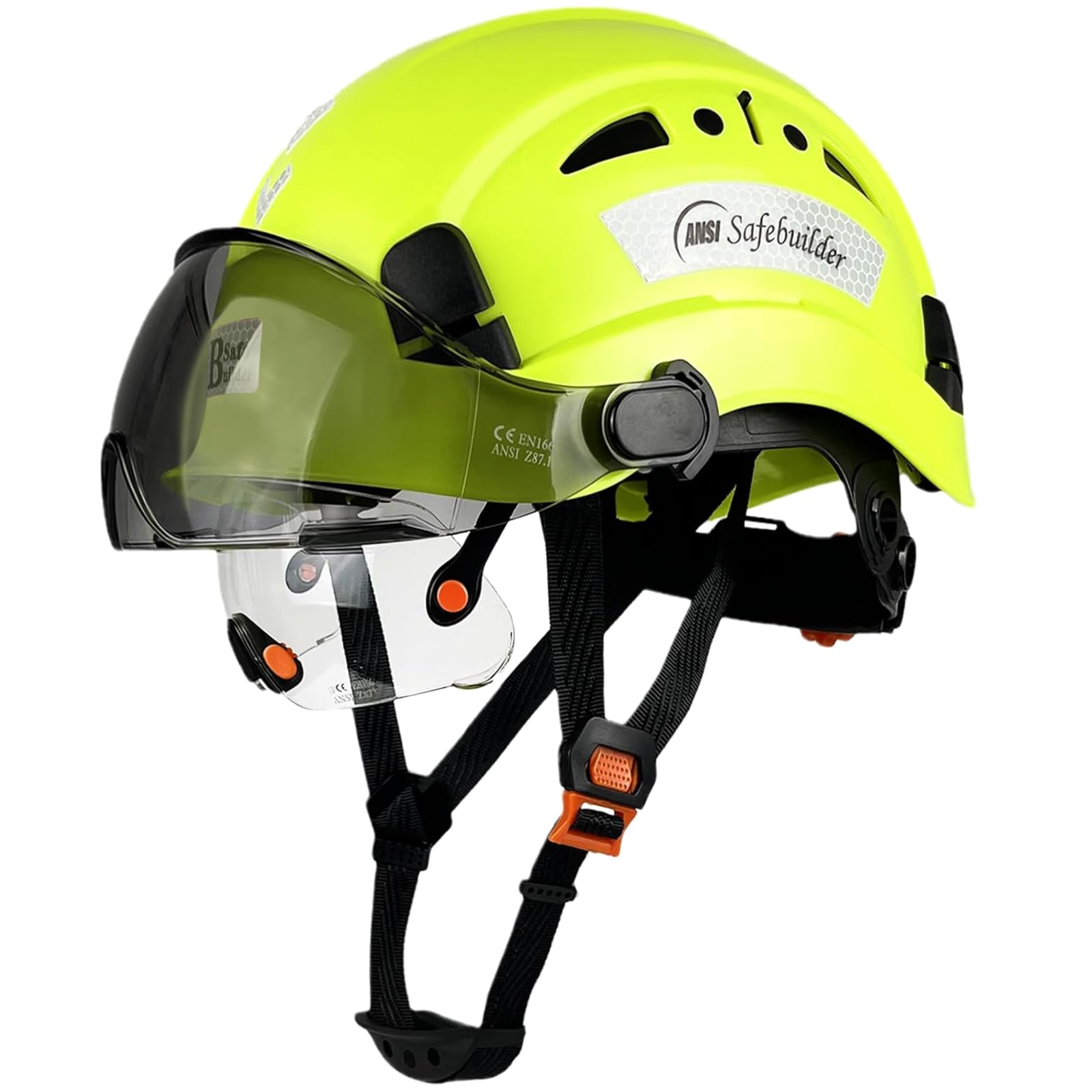SAFEBUILDERIndustrial Safety Helmet with Build-in Visor ABS Hard Hat with Visor Adjustable Ventilation Hardhats Construction Head Protection ANSI Z89.1