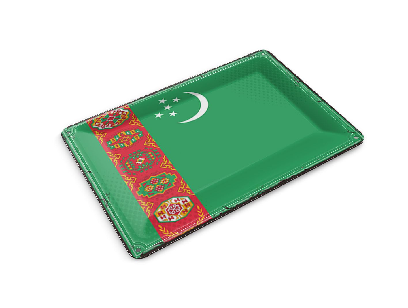 Femer Tin Postcard Turkmenistan Flag 14 x 10 cm Retro Turkmenistan Decorative Sign