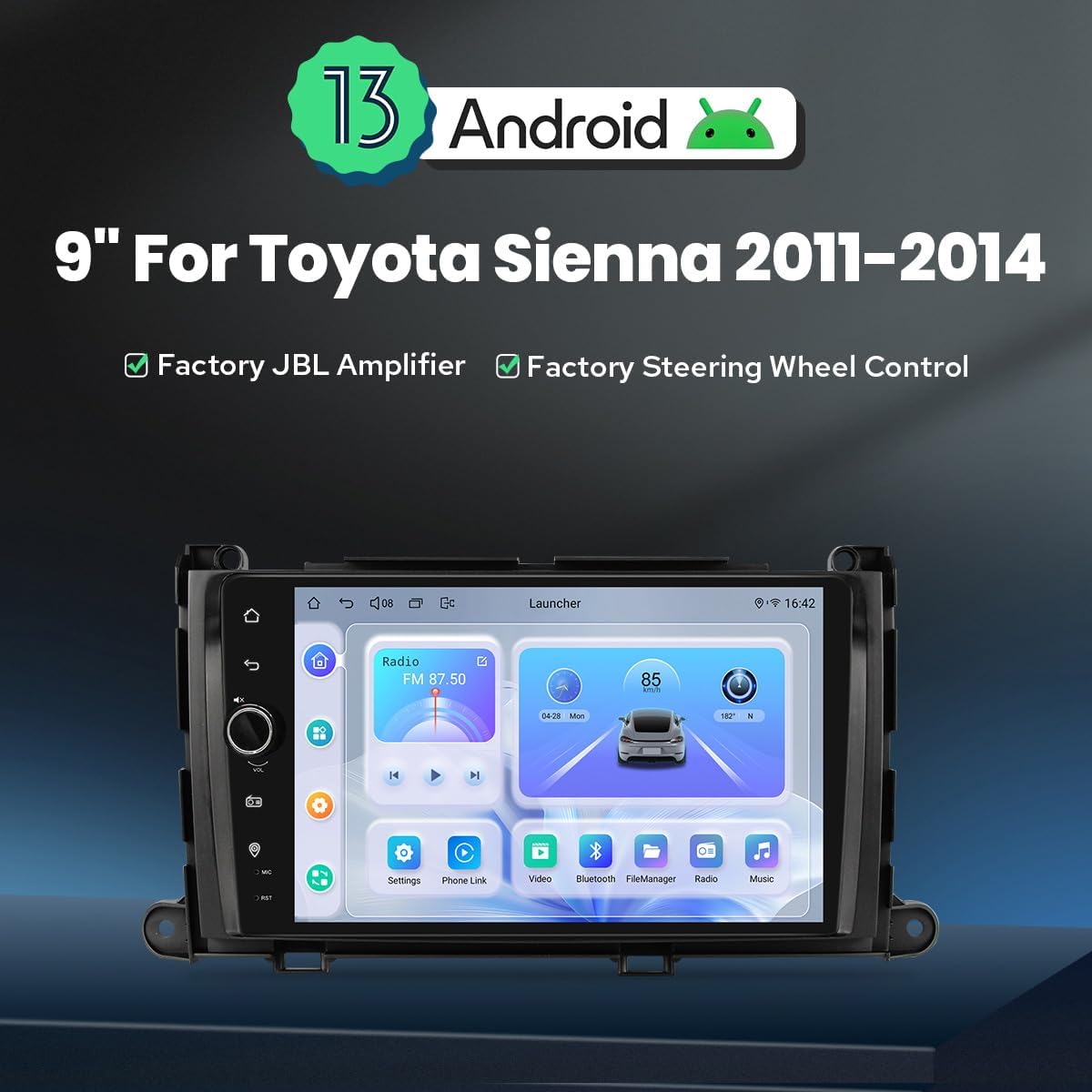 JOYING Car Radio for Toyota Sienna 2011-2014 Android 13 Head Unit 9 Inch Touch Screen Car Stereo with Carplay & Android Auto, GPS Navigation, Bluetooth, SWC, AM/FM Radio(JY-TT176N4)