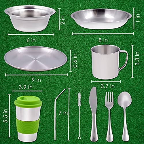 Acelane Camping Mess Kit Camping Plates Dishes Stainless Steel Camping Utensils Set Tableware Dinnerware With Bowls Cups Cutlery 1-2 Person For Backpacking, Hiking, Picnic, Bbq, Rv Travel #TOP5