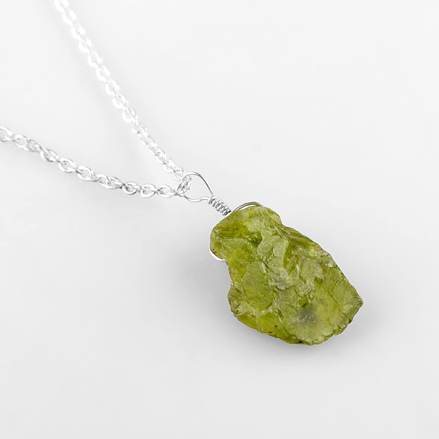 Raw Gemstone Pendant Necklace for Women |Natural Crystal Rough Pendant 15-25 Carat | Silver Plated Chain 16+2 Inch Adjustable | Gift Jewelry
