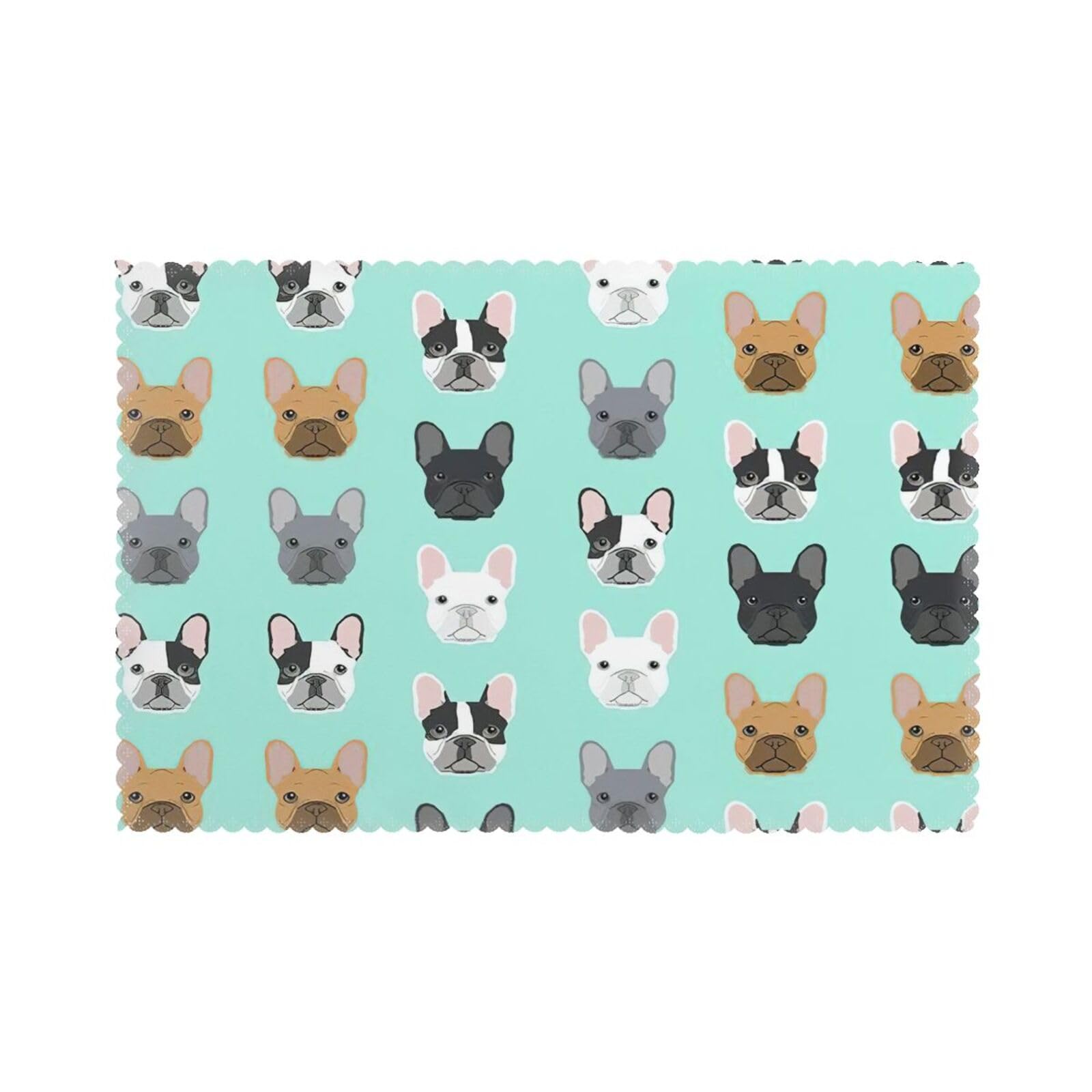 French Bulldog1 Print Placemats Set Of 6, 12x18 Inch Polyester Washable Heat Resistant Kitchen Dining Table Mats