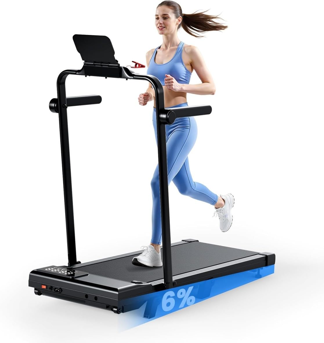 Superun Raceable Tapis Roulant Salvapazio Elettrico con Inclinazione 6%, 3CV Walking Pad,1-12 km/h Tapis Roulant Elettrico Pieghevole con APP Controllo Corsi di Allenamento, Massima di 136 kg