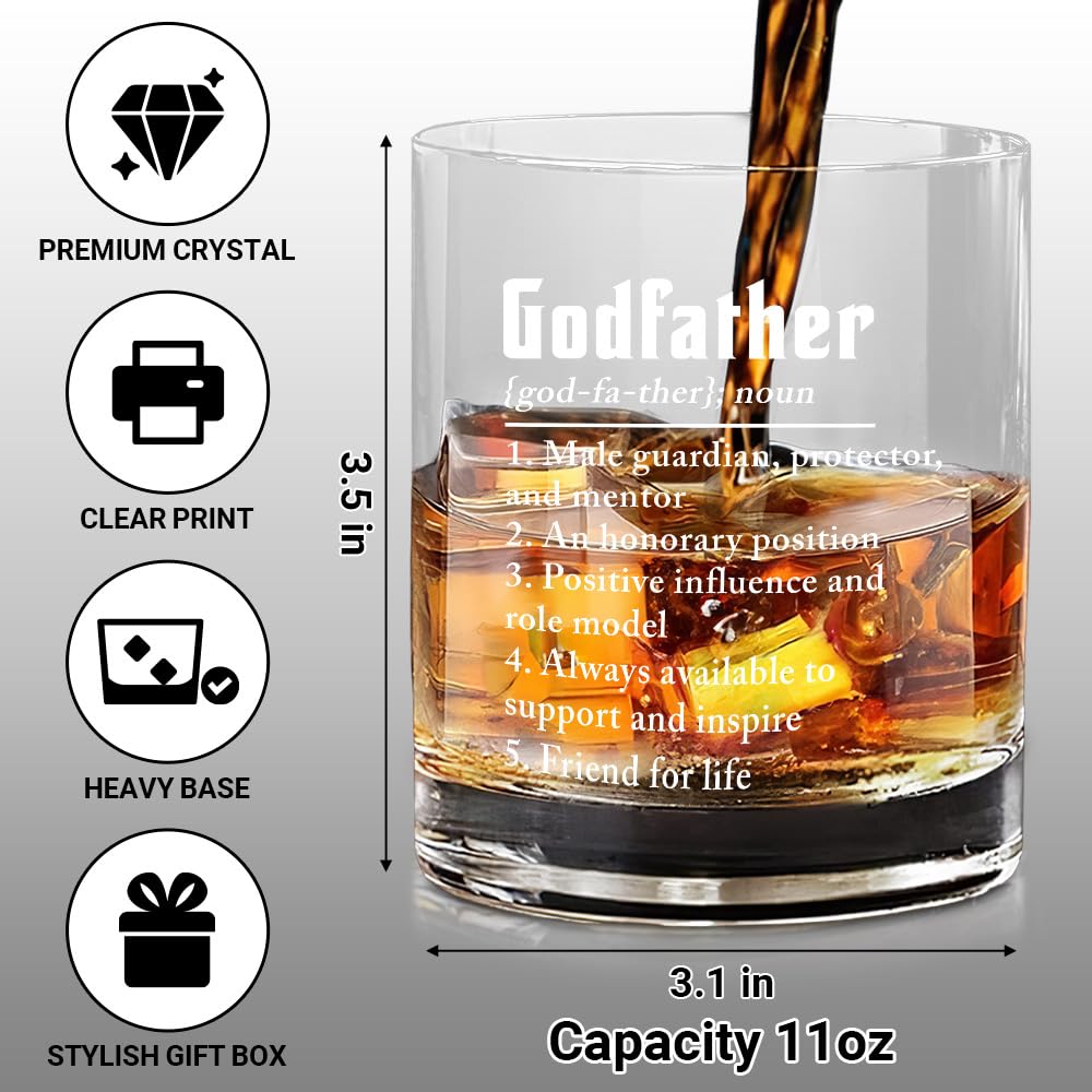 Wrappiness Godfather Gifts for Men 11Oz Whiskey Glass, Godfather Proposal Gifts for Uncle, Brother, Baptism Birthday Fathers Day Cup from Godchild Goddaughter Godson Old Fashioned Bourbon Glass