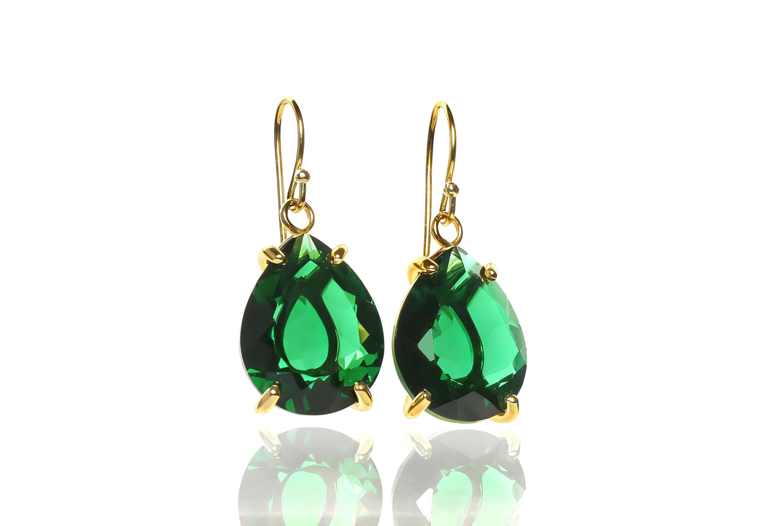 Pendientes Esmeralda Femeninos - Joyas Artesanales con Piedra Preciosa de Mayo en Forma de Pera - Pendientes de Moda Personalizados para Mujer - con Caja de Lujo