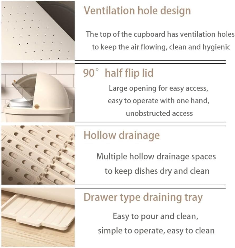 Image of Dustproof Lid Design Dish Storage Box Kitchen Dish Racks Dish Holder Covered Dish Rack Dish Drain Board Travel Bottle Drying Rack Dish Strainer