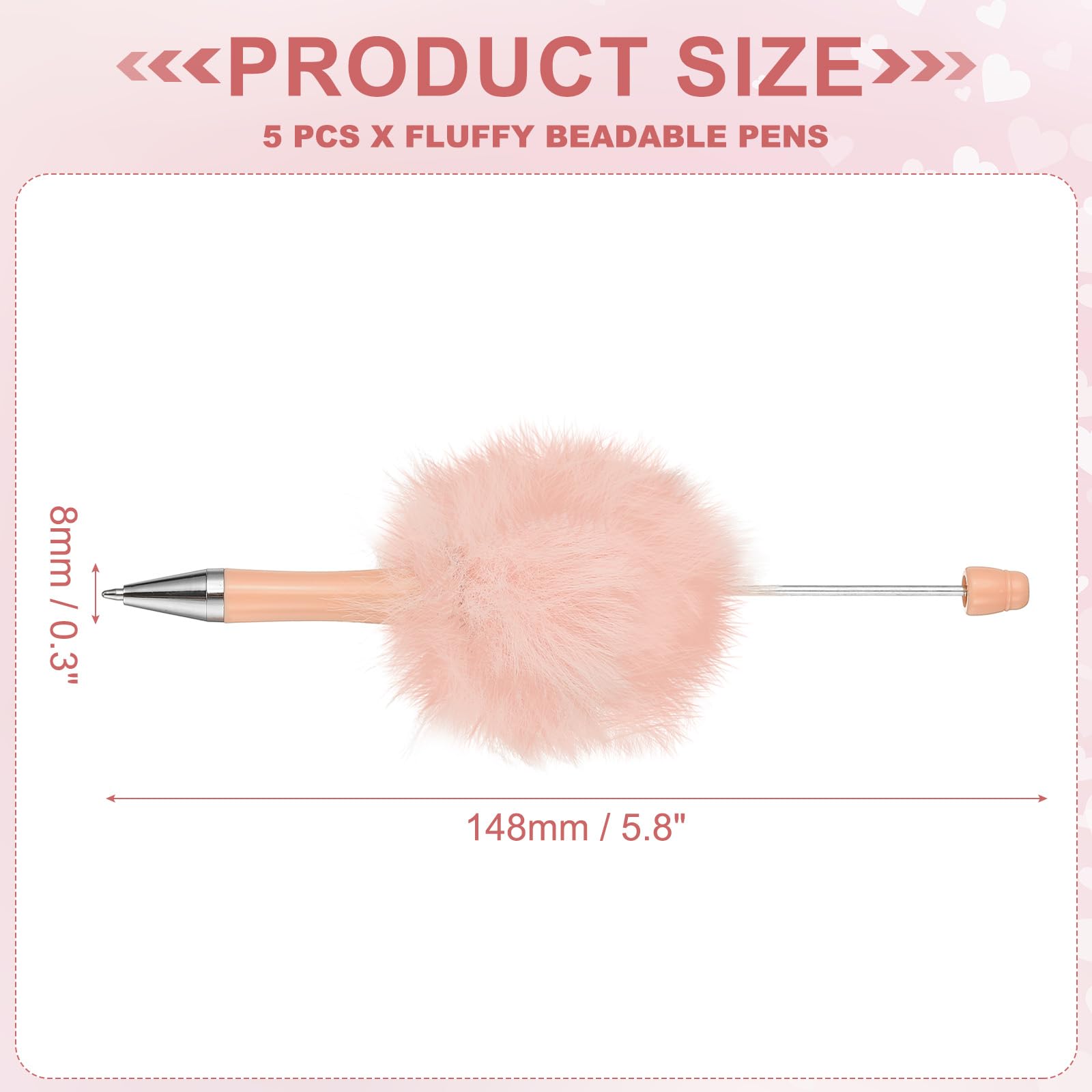 PATIKIL 5Pcs Fluffy Beadable Pens, Plush Fuzzy Plastic Bead Pen Bead Ballpoint for DIY Gift Writing Office Supplies Light Pink - Image 2