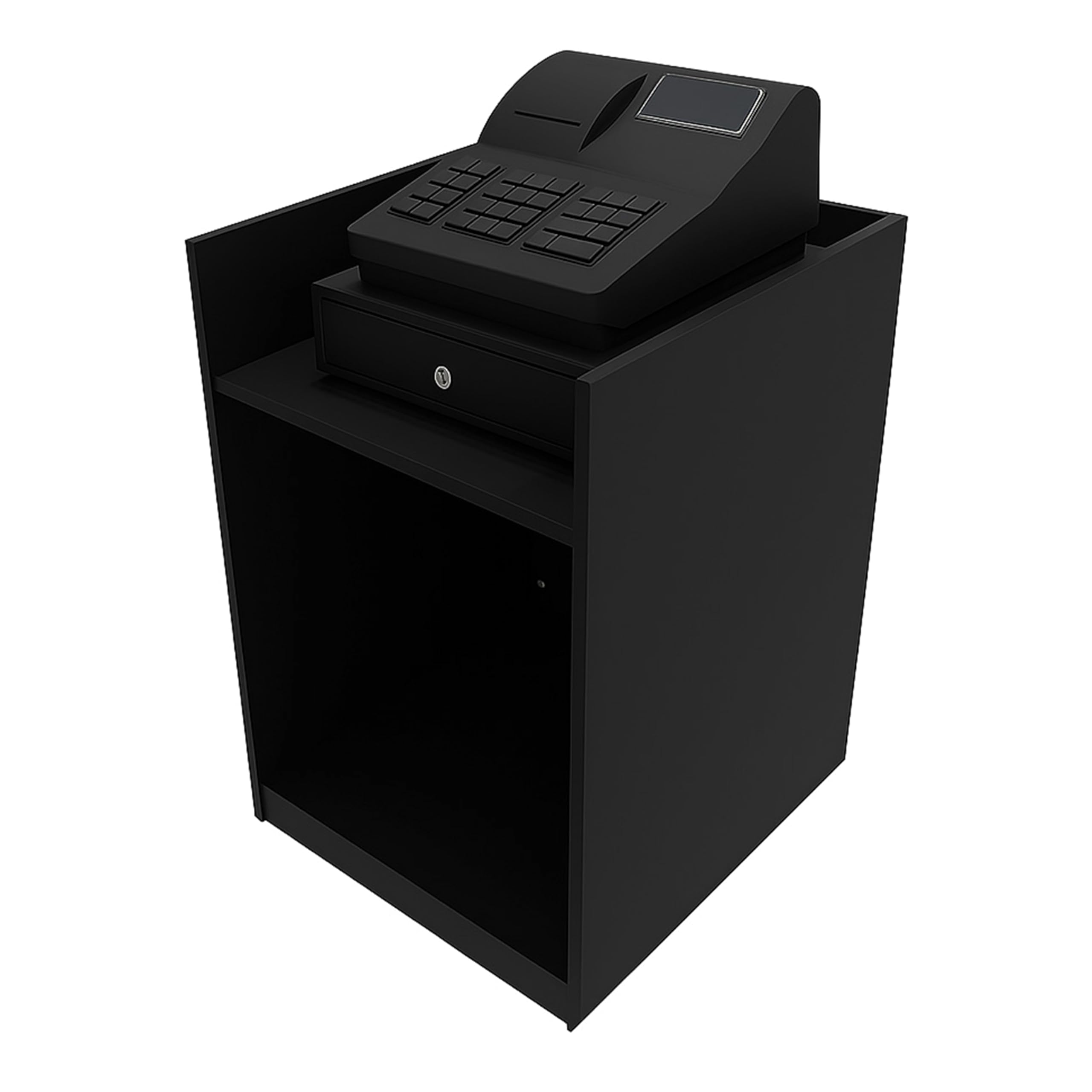 Sklep Blok Till Stojak Czarny TB60 Retail Storage Unit Modułowa Szafka Recepcja Gotówka Biurko Sklep 2 Półki Wewnętrzne Zamknięte Przód 60 cm x 90 cm x 60 cm MDF Melamina