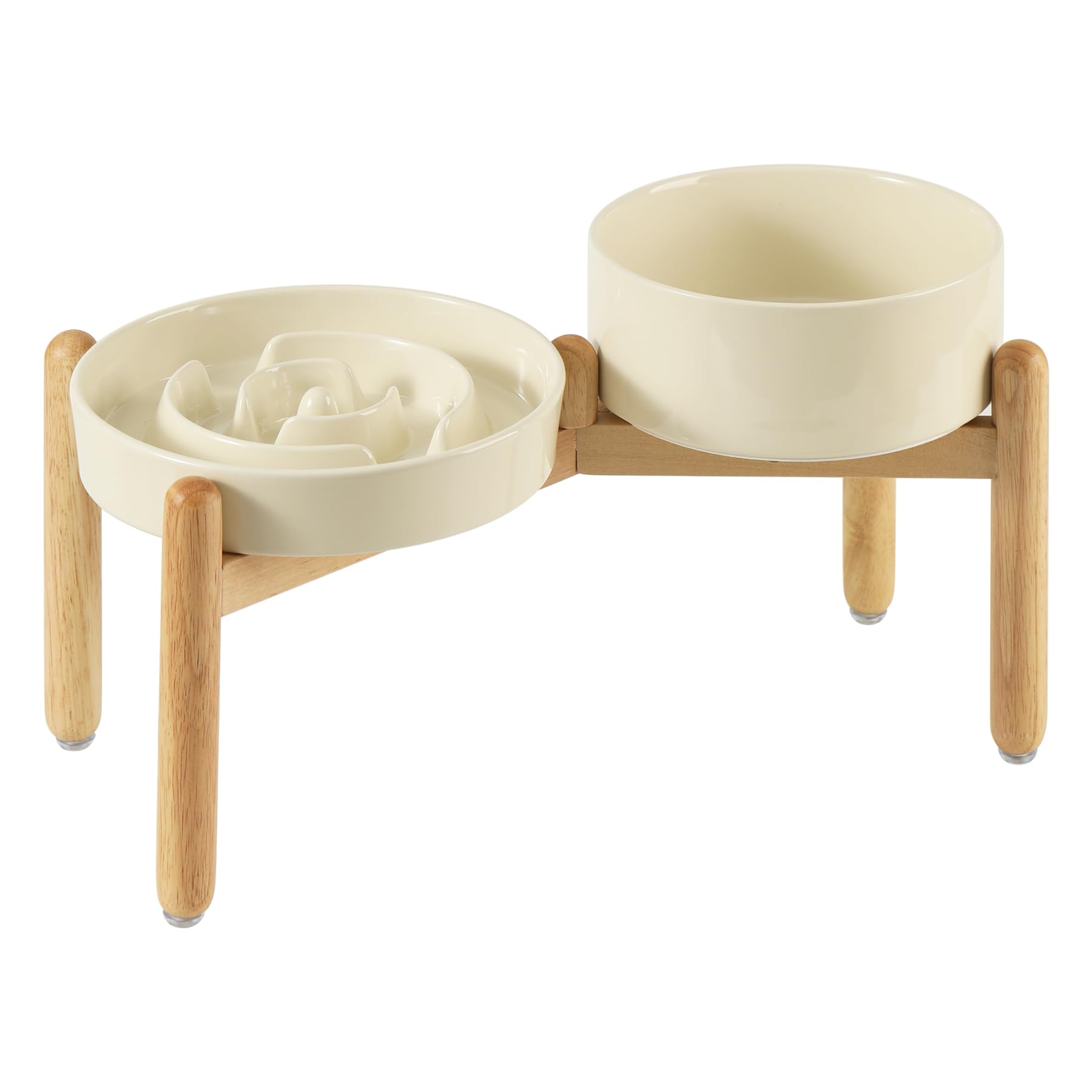 Havniva 8.2” Raised Slow Feeder Dog Bowls Set, 1.6 Cups Ceramic Slow Feeder Dog Bowl and 7.3” Dog Water Bowl with Elevated Wooden Stand Puzzle Dog Food Bowl for Medium Dogs Anti-Gulping & Anti-Choking